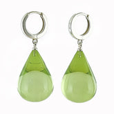 Green Amber Drop Dangle Earrings Sterling Silver